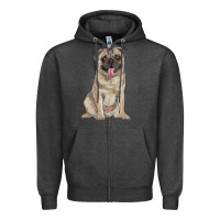 Charcoal Heather pug Zipper Hoodie - RanaPortraitStore