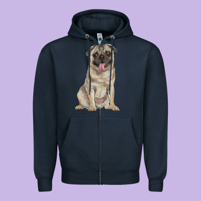 Pug Zipper Hoodie Designed By Ranaportraitstore