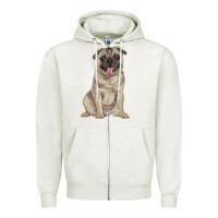 Oatmeal Heather pug Zipper Hoodie - RanaPortraitStore