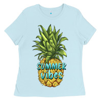 Baby Blue summer vibes pineapple Ladies Tee - BarkalooDesign