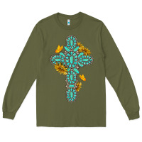 Army Green gemstone cross with sunflowers and butterflies Long Sleeve Tee - texasbilliewilder