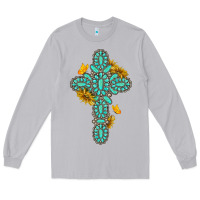 Moon Dust gemstone cross with sunflowers and butterflies Long Sleeve Tee - texasbilliewilder