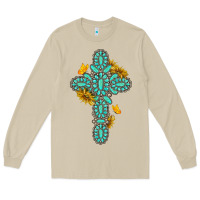 Mushroom gemstone cross with sunflowers and butterflies Long Sleeve Tee - texasbilliewilder