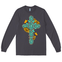 Smoke gemstone cross with sunflowers and butterflies Long Sleeve Tee - texasbilliewilder