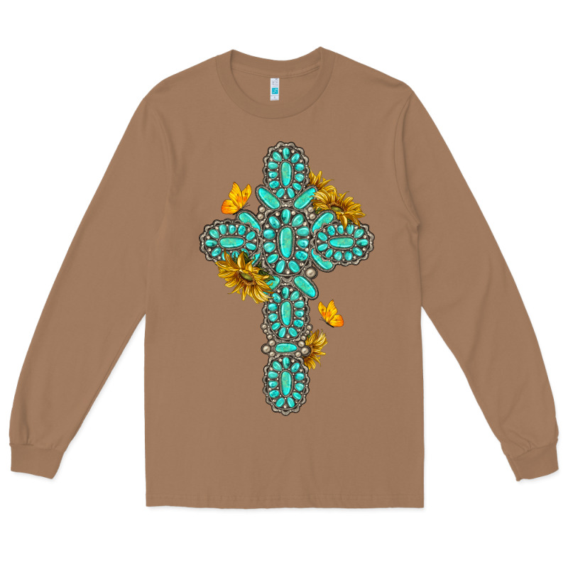 Gemstone Cross With Sunflowers And Butterflies Long Sleeve Tee by texasbilliewilder | Teevron