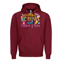 Burgundy coffee scrubs and rubber gloves Zipper Hoodie - texasbilliewilder