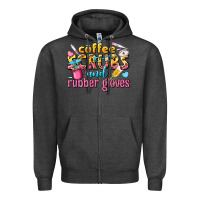 Charcoal Heather coffee scrubs and rubber gloves Zipper Hoodie - texasbilliewilder