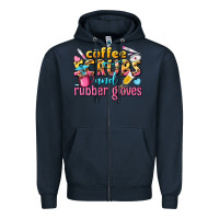 Navy coffee scrubs and rubber gloves Zipper Hoodie - texasbilliewilder