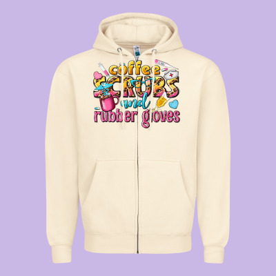 Coffee Scrubs And Rubber Gloves Zipper Hoodie Designed By Texasbilliewilder