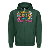 Sports Green coffee scrubs and rubber gloves Zipper Hoodie - texasbilliewilder