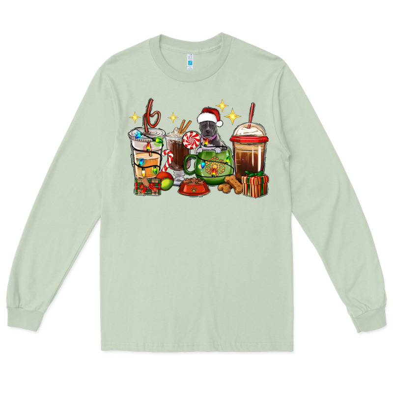Christmas Coffee Cups With Pitbull Long Sleeve Tee by RanaPortraitStore | Teevron