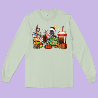 Long Sleeve Tee Christmas coffee cups with Pitbull