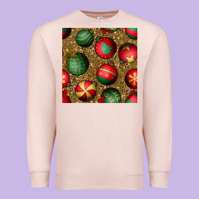 Christmas Ornaments And Leopard Seamless Pattern Premium Sweatshirt Designed By Bundleandbundleshop