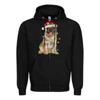 Pug With Christmas Lights Zipper Hoodie | Teevron