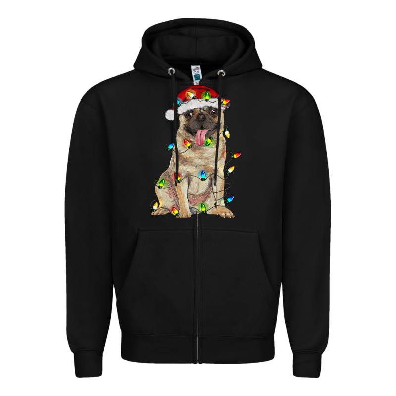 Pug With Christmas Lights Zipper Hoodie by RanaPortraitStore | Teevron