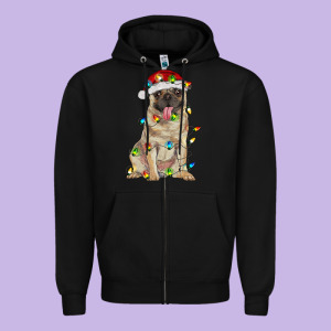 Pug With Christmas Lights Zipper Hoodie Designed By Ranaportraitstore
