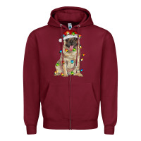 Burgundy pug with christmas lights Zipper Hoodie - RanaPortraitStore