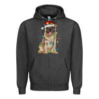 Charcoal Heather pug with christmas lights Zipper Hoodie - RanaPortraitStore