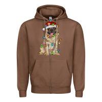 Chestnut pug with christmas lights Zipper Hoodie - RanaPortraitStore