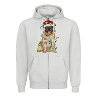 Dove Grey pug with christmas lights Zipper Hoodie - RanaPortraitStore
