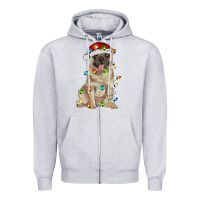 Heather Grey pug with christmas lights Zipper Hoodie - RanaPortraitStore