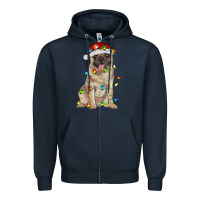 Navy pug with christmas lights Zipper Hoodie - RanaPortraitStore