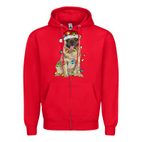 Red pug with christmas lights Zipper Hoodie - RanaPortraitStore