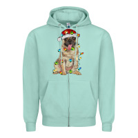Seafoam pug with christmas lights Zipper Hoodie - RanaPortraitStore