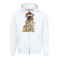 White pug with christmas lights Zipper Hoodie - RanaPortraitStore