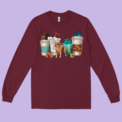 Long Sleeve Tee golden retriever dog coffee cups