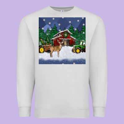 Christmas Town And Farm Tractor Seamless Pattern Premium Sweatshirt Designed By Bundleandbundleshop
