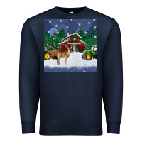 Navy christmas town and farm tractor seamless pattern Premium Sweatshirt - BundleAndBundleShop
