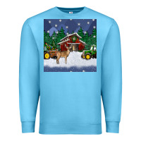 Ocean Blue christmas town and farm tractor seamless pattern Premium Sweatshirt - BundleAndBundleShop