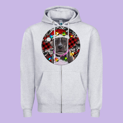 Pitbull And Buffalo Plaid Zipper Hoodie Designed By Ranaportraitstore