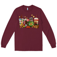 Burgundy Christmas coffee cups with Pug Long Sleeve Tee - RanaPortraitStore