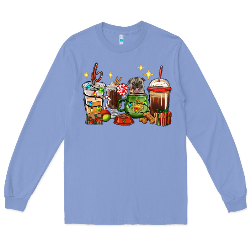 Christmas Coffee Cups With Pug Long Sleeve Tee by RanaPortraitStore | Teevron