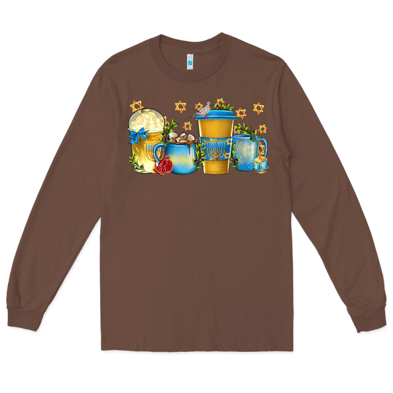 Hanukkah Coffee Cups Long Sleeve Tee by texasbilliewilder | Teevron