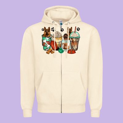 German Shepherds Coffee Cups Zipper Hoodie Designed By Zillion Design Studio