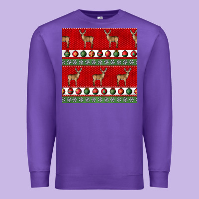 Christmas Deer And Ornaments Seamless Pattern Premium Sweatshirt Designed By Bundleandbundleshop