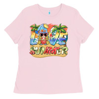 Bubblegum Pink love summer gnomes  Background Ladies Tee - BarkalooDesign