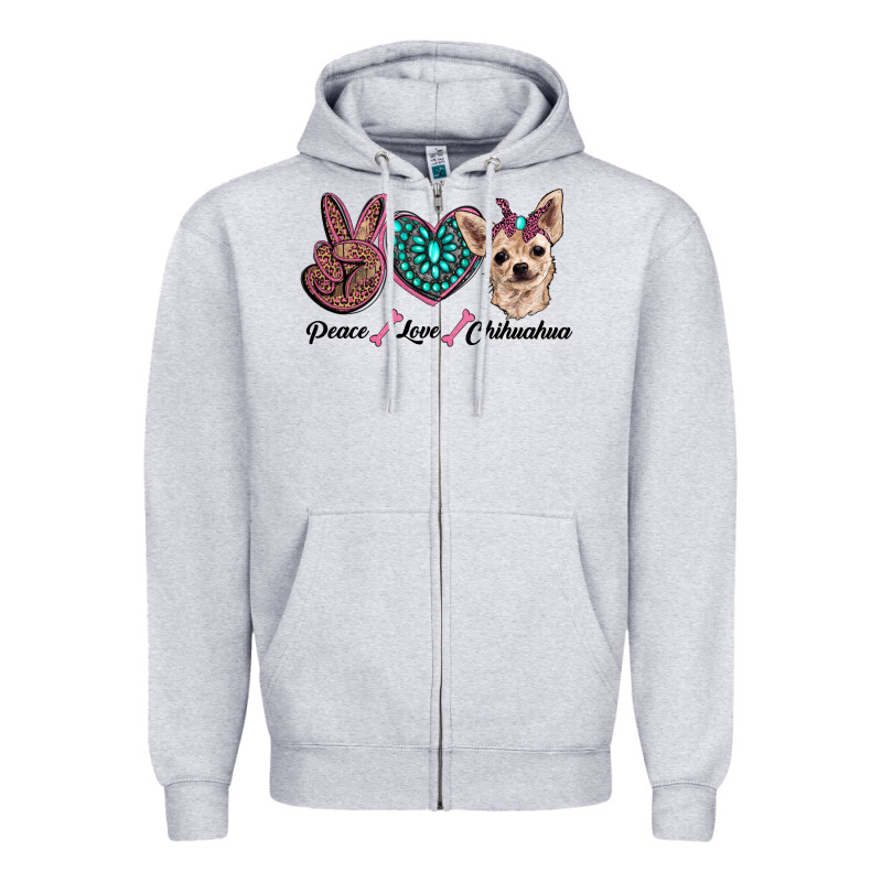 Peace Love Chihuahua Zipper Hoodie by RanaPortraitStore | Teevron