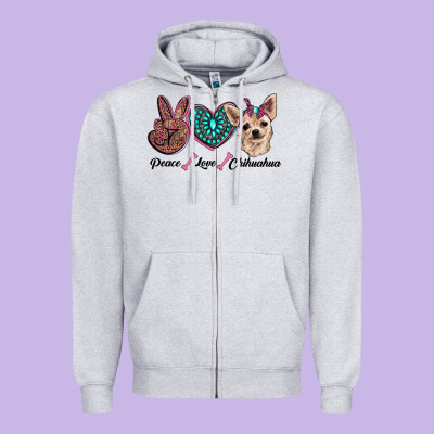 Peace Love Chihuahua Zipper Hoodie Designed By Ranaportraitstore
