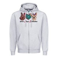 Heather Grey peace love chihuahua Zipper Hoodie - RanaPortraitStore