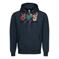 Navy peace love chihuahua Zipper Hoodie - RanaPortraitStore