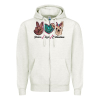 Oatmeal Heather peace love chihuahua Zipper Hoodie - RanaPortraitStore