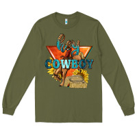 Army Green hey cowboy with sunflowers Long Sleeve Tee - texasbilliewilder