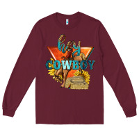 Burgundy hey cowboy with sunflowers Long Sleeve Tee - texasbilliewilder
