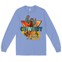 Colony Blue hey cowboy with sunflowers Long Sleeve Tee - texasbilliewilder
