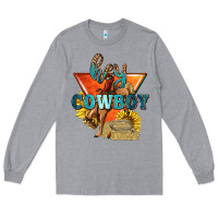Heather Grey hey cowboy with sunflowers Long Sleeve Tee - texasbilliewilder