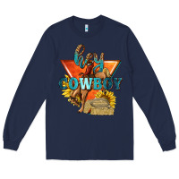 Navy hey cowboy with sunflowers Long Sleeve Tee - texasbilliewilder